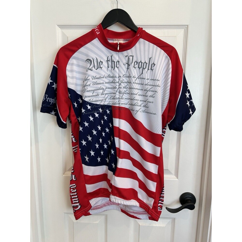 World Jerseys We the People Cycling Bike Jersey Size L Flag American